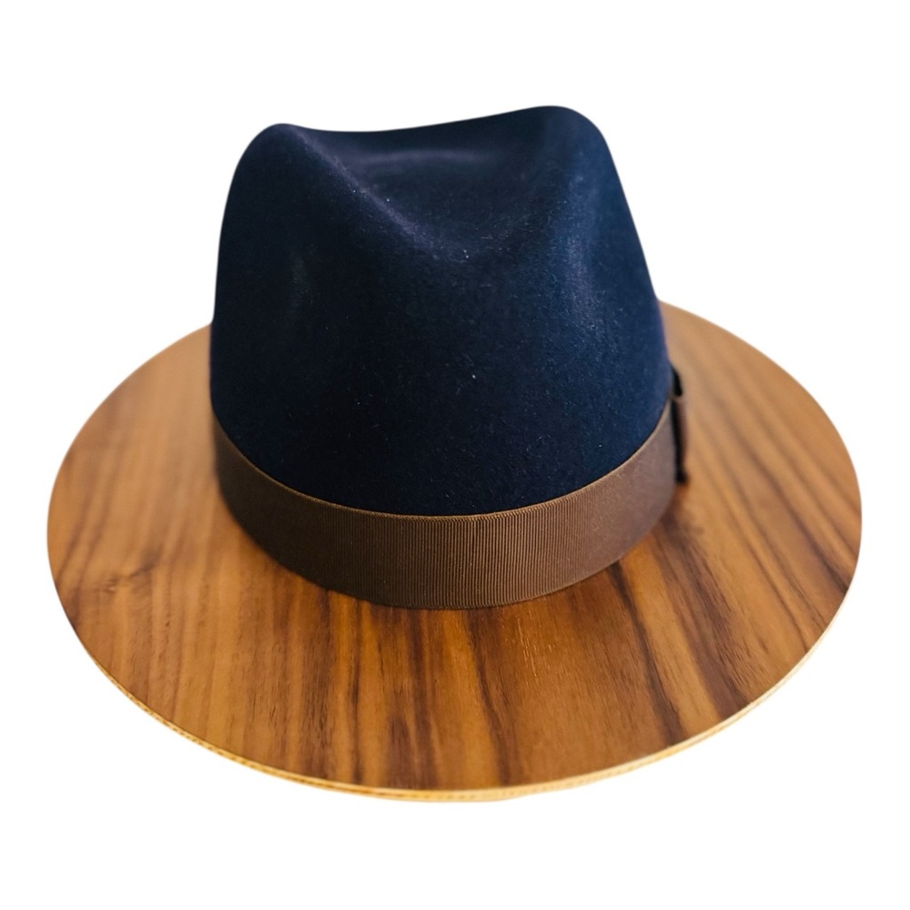 NWOT 💯Classic Navy Fedora with Walnut Wood Brim 🤩 Unisex 🤩